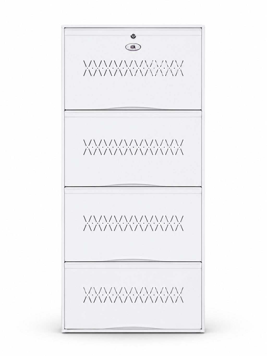 Shoe Cave 4-Door Metal Shoe Rack Cabinet | Full White | Lockable Shoe Organizer | Space Saving Shoe Storage Cabinet | Stores 12-16 Pairs