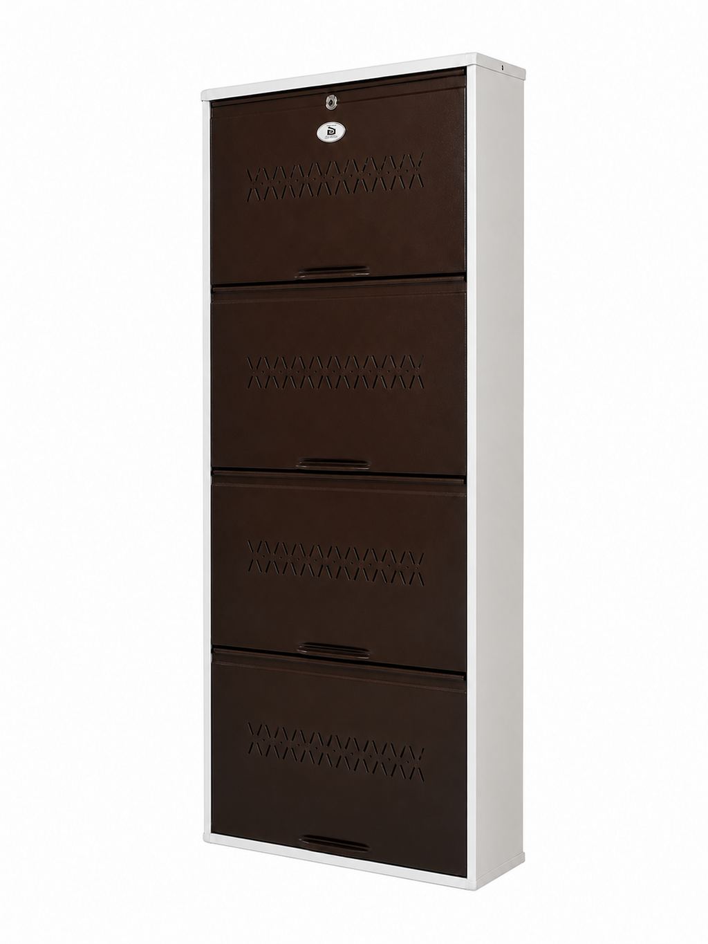 Shoe Cave 4-Door Metal Shoe Rack Cabinet | Black & White | Lockable Shoe Organizer | Space Saving Shoe Storage Cabinet | Stores 12-16 Pairs