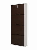 Shoe Cave 4-Door Metal Shoe Rack Cabinet | Black & White | Lockable Shoe Organizer | Space Saving Shoe Storage Cabinet | Stores 12-16 Pairs