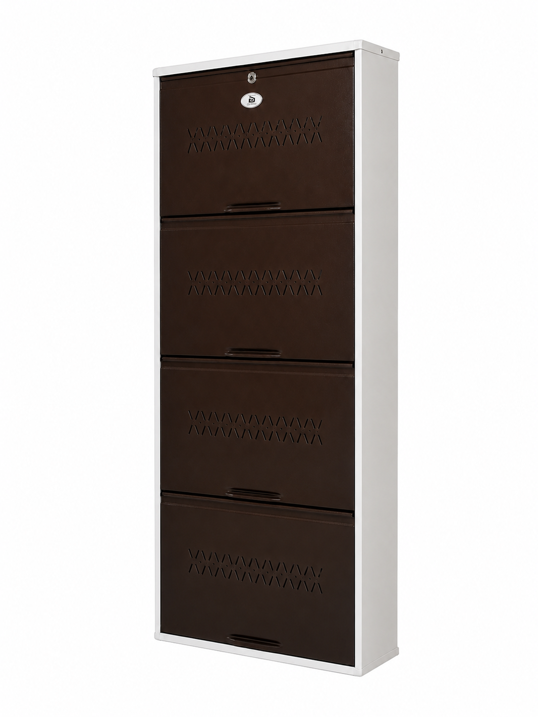 Shoe Cave 4-Door Metal Shoe Rack Cabinet | Black & White | Lockable Shoe Organizer | Space Saving Shoe Storage Cabinet | Stores 12-16 Pairs