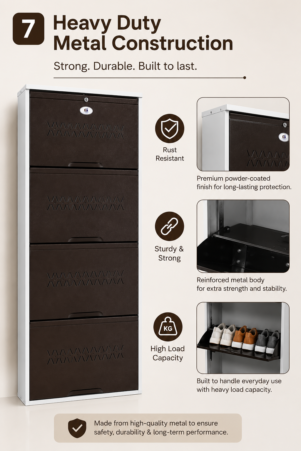Shoe Cave 4-Door Metal Shoe Rack Cabinet | Black & White | Lockable Shoe Organizer | Space Saving Shoe Storage Cabinet | Stores 12-16 Pairs