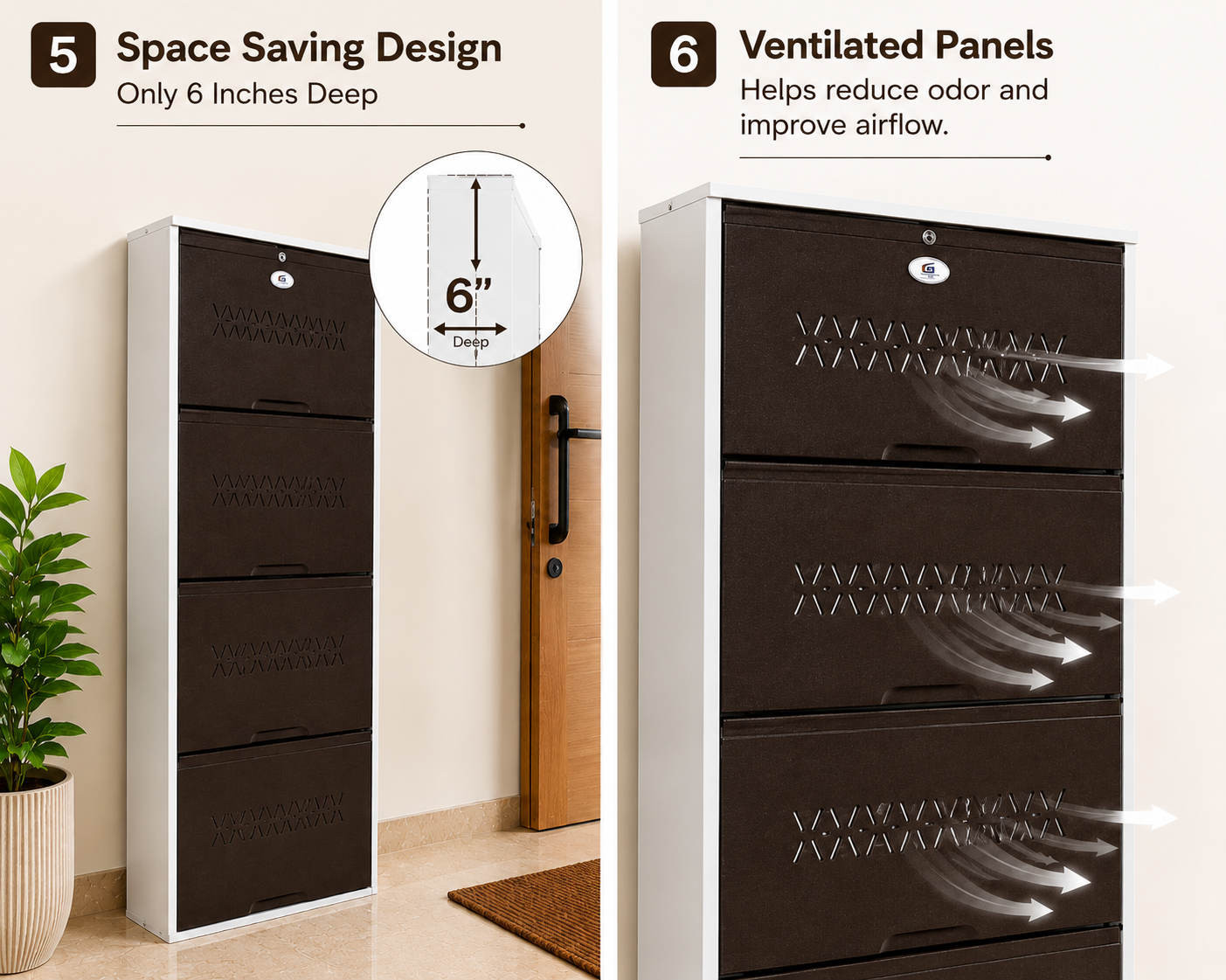 Shoe Cave 4-Door Metal Shoe Rack Cabinet | Black & White | Lockable Shoe Organizer | Space Saving Shoe Storage Cabinet | Stores 12-16 Pairs