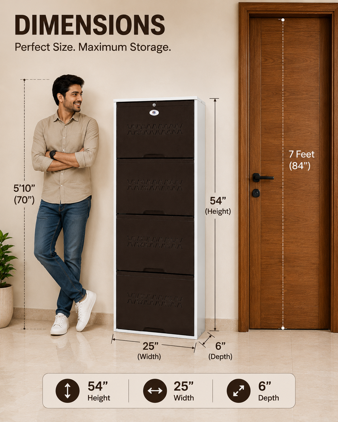 Shoe Cave 4-Door Metal Shoe Rack Cabinet | Black & White | Lockable Shoe Organizer | Space Saving Shoe Storage Cabinet | Stores 12-16 Pairs