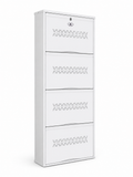 Shoe Cave 4-Door Metal Shoe Rack Cabinet | Full White | Lockable Shoe Organizer | Space Saving Shoe Storage Cabinet | Stores 12-16 Pairs
