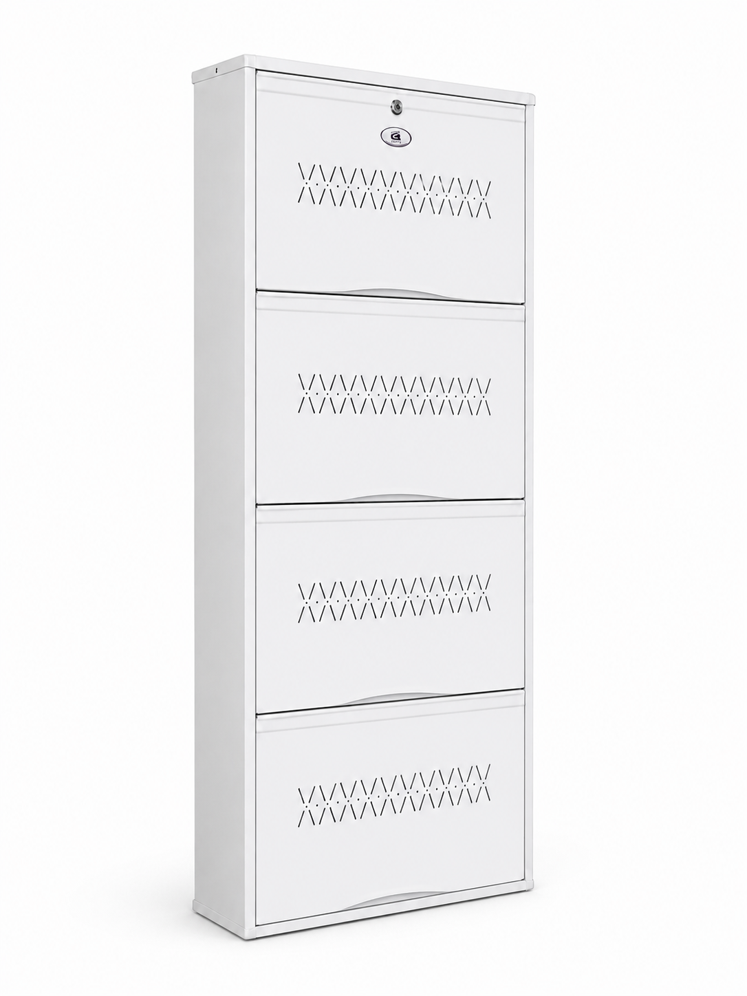 Shoe Cave 4-Door Metal Shoe Rack Cabinet | Full White | Lockable Shoe Organizer | Space Saving Shoe Storage Cabinet | Stores 12-16 Pairs
