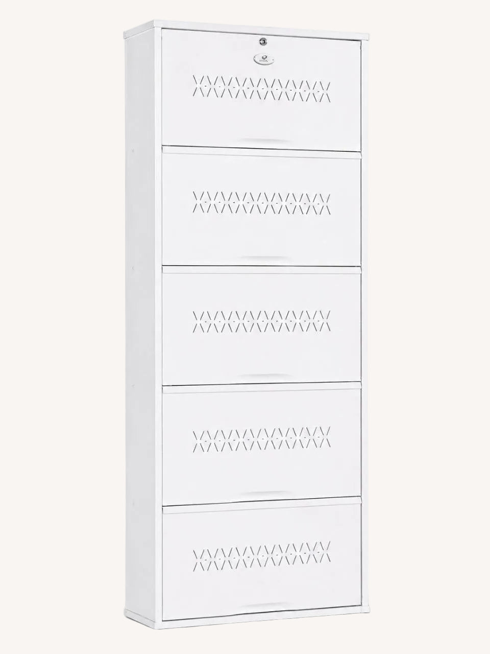 Shoe Cave 5-Door Metal Shoe Rack Cabinet | Full White | Lockable Shoe Organizer | Space Saving Shoe Storage Cabinet | Stores 15-20 Pairs