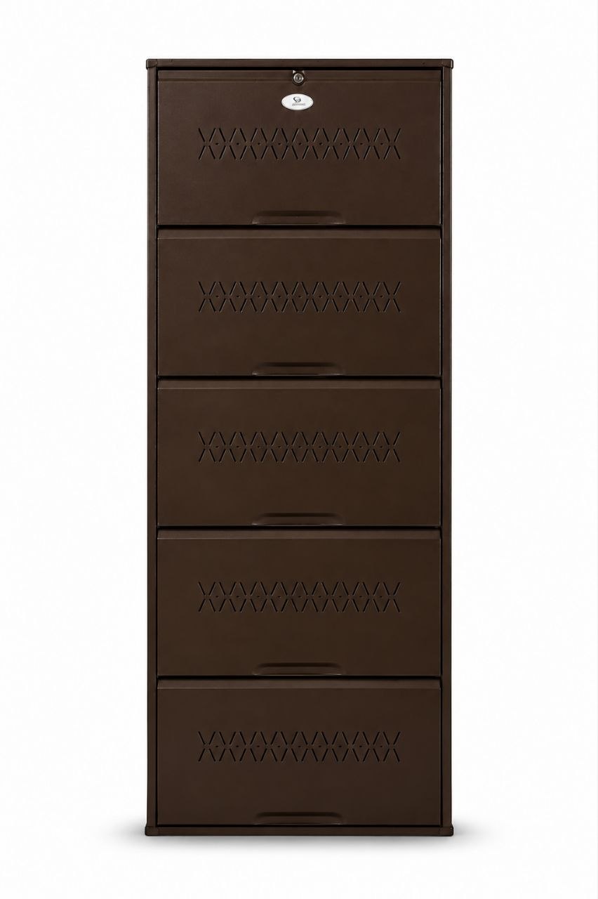 Shoe Cave 5-Door Metal Shoe Rack Cabinet | Coffee Brown | Lockable Shoe Organizer | Space Saving Shoe Storage Cabinet | Stores 15-20 Pairs