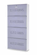 Shoe Cave 4-Door Metal Shoe Rack Cabinet | Grey & White | Lockable Shoe Organizer | Space Saving Shoe Storage Cabinet | Stores 12-16 Pairs