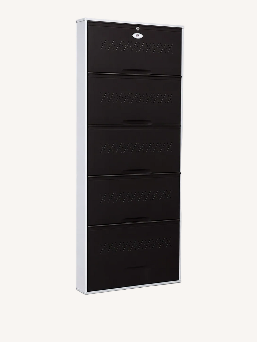 Shoe Cave 5-Door Metal Shoe Rack Cabinet | Black & White | Lockable Shoe Organizer | Space Saving Shoe Storage Cabinet | Stores 15-20 Pairs