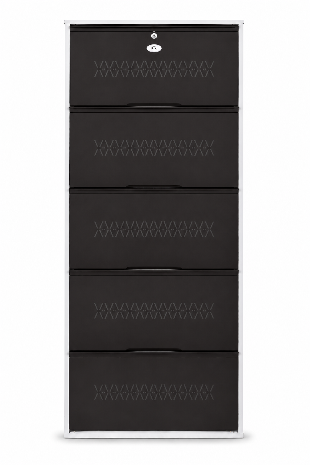 Shoe Cave 5-Door Metal Shoe Rack Cabinet | Black & White | Lockable Shoe Organizer | Space Saving Shoe Storage Cabinet | Stores 15-20 Pairs