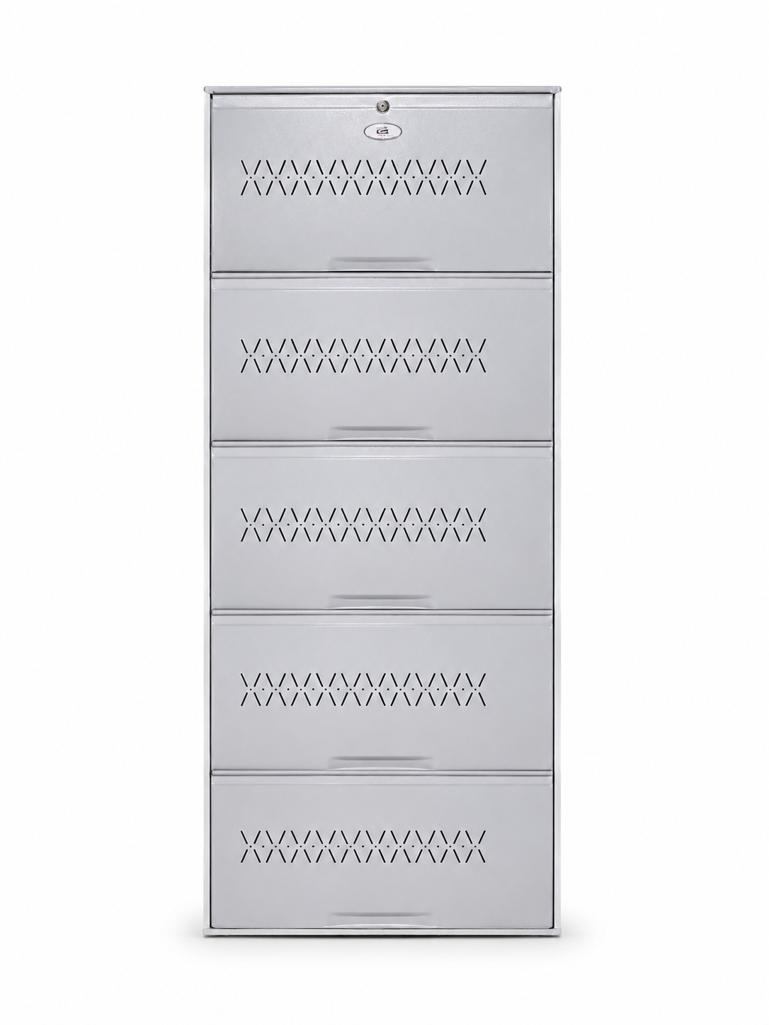 Shoe Cave 5-Door Metal Shoe Rack Cabinet | Grey & White | Lockable Shoe Organizer | Space Saving Shoe Storage Cabinet | Stores 15-20 Pairs