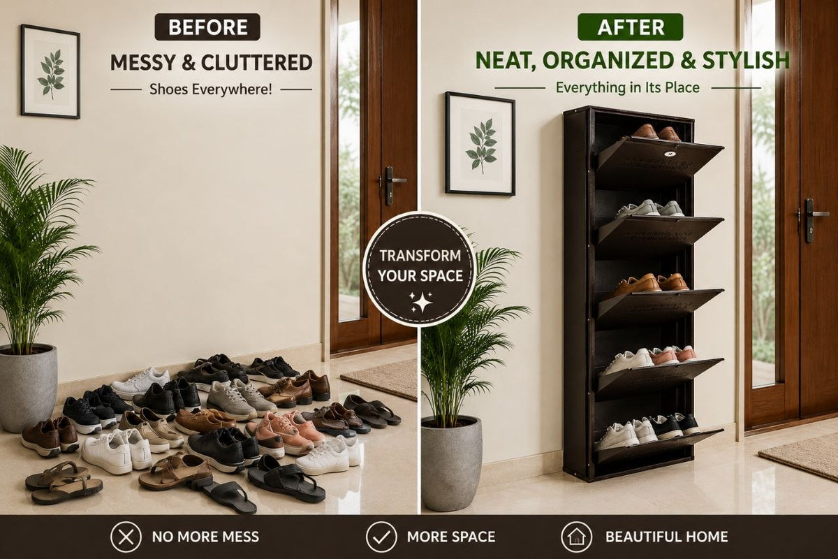Shoe Cave 5-Door Metal Shoe Rack Cabinet | Coffee Brown | Lockable Shoe Organizer | Space Saving Shoe Storage Cabinet | Stores 15-20 Pairs