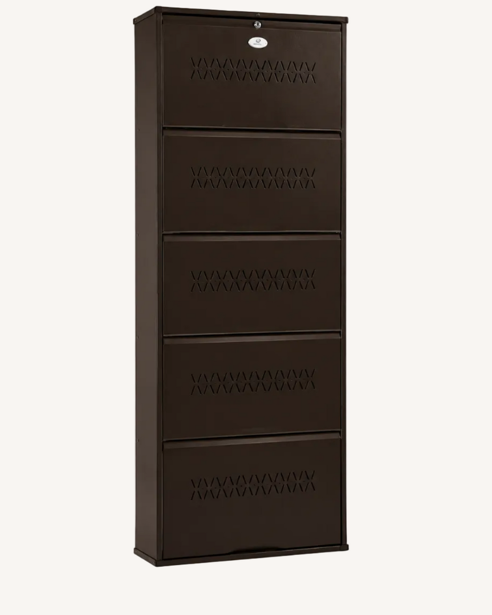 Shoe Cave 5-Door Metal Shoe Rack Cabinet | Coffee Brown | Lockable Shoe Organizer | Space Saving Shoe Storage Cabinet | Stores 15-20 Pairs