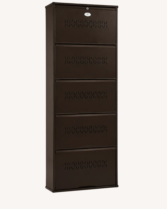 Shoe Cave 5-Door Metal Shoe Rack Cabinet | Coffee Brown | Lockable Shoe Organizer | Space Saving Shoe Storage Cabinet | Stores 15-20 Pairs