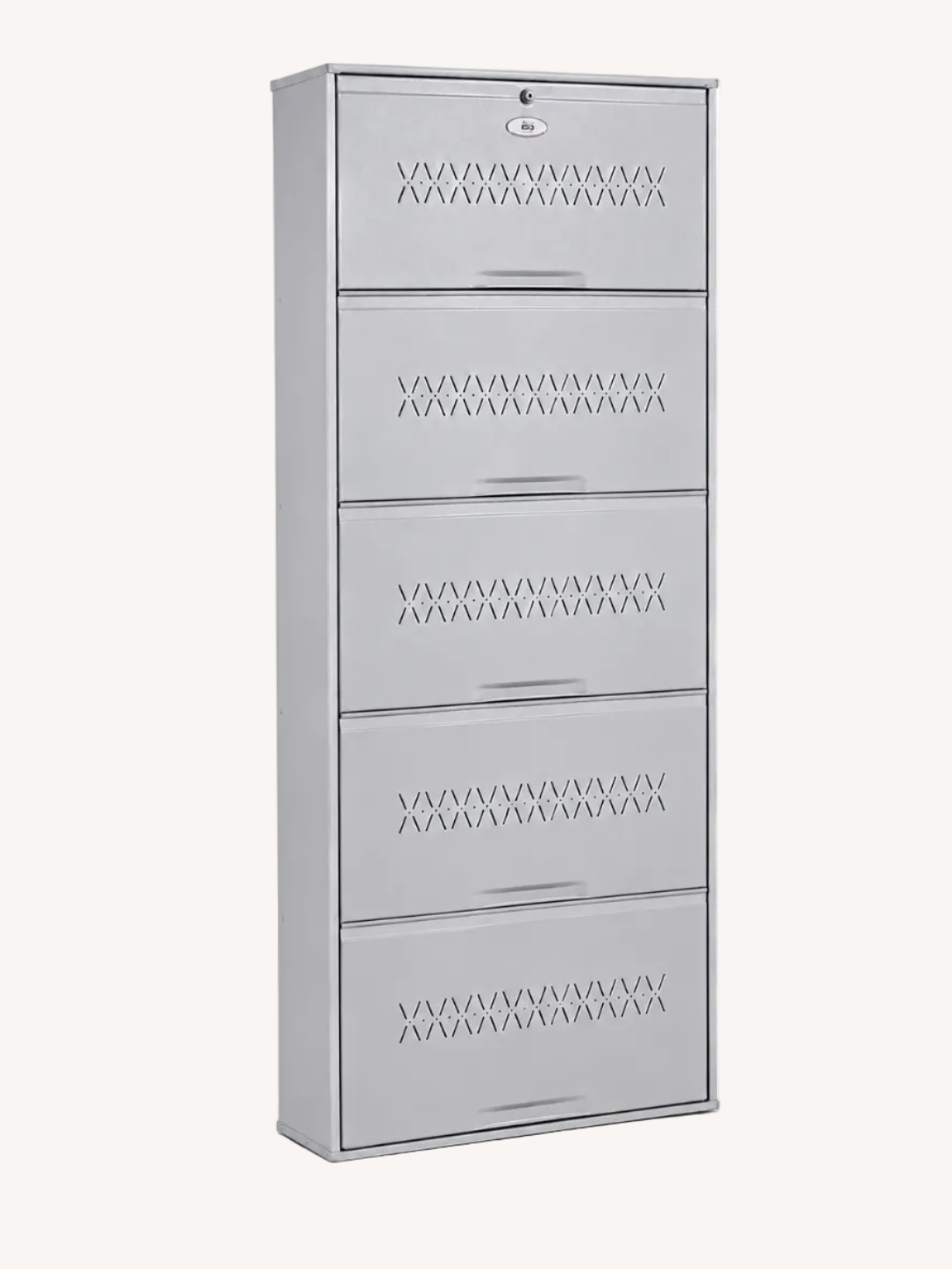 Shoe Cave 5-Door Metal Shoe Rack Cabinet | Grey & White | Lockable Shoe Organizer | Space Saving Shoe Storage Cabinet | Stores 15-20 Pairs