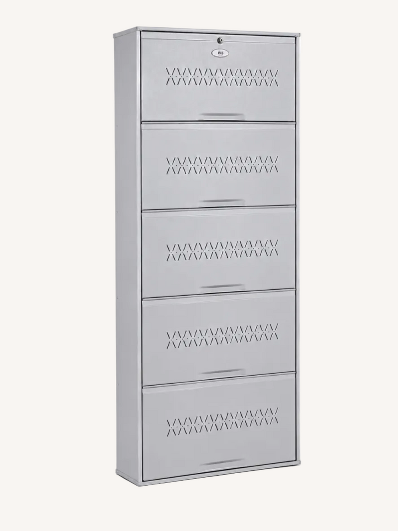 Shoe Cave 5-Door Metal Shoe Rack Cabinet | Grey & White | Lockable Shoe Organizer | Space Saving Shoe Storage Cabinet | Stores 15-20 Pairs
