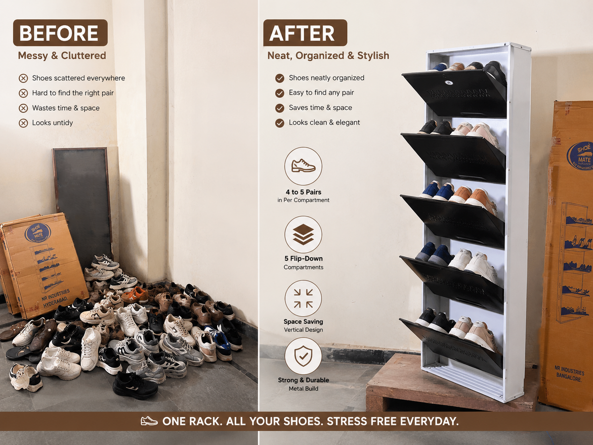 Shoe Cave 5-Door Metal Shoe Rack Cabinet | Black & White | Lockable Shoe Organizer | Space Saving Shoe Storage Cabinet | Stores 15-20 Pairs